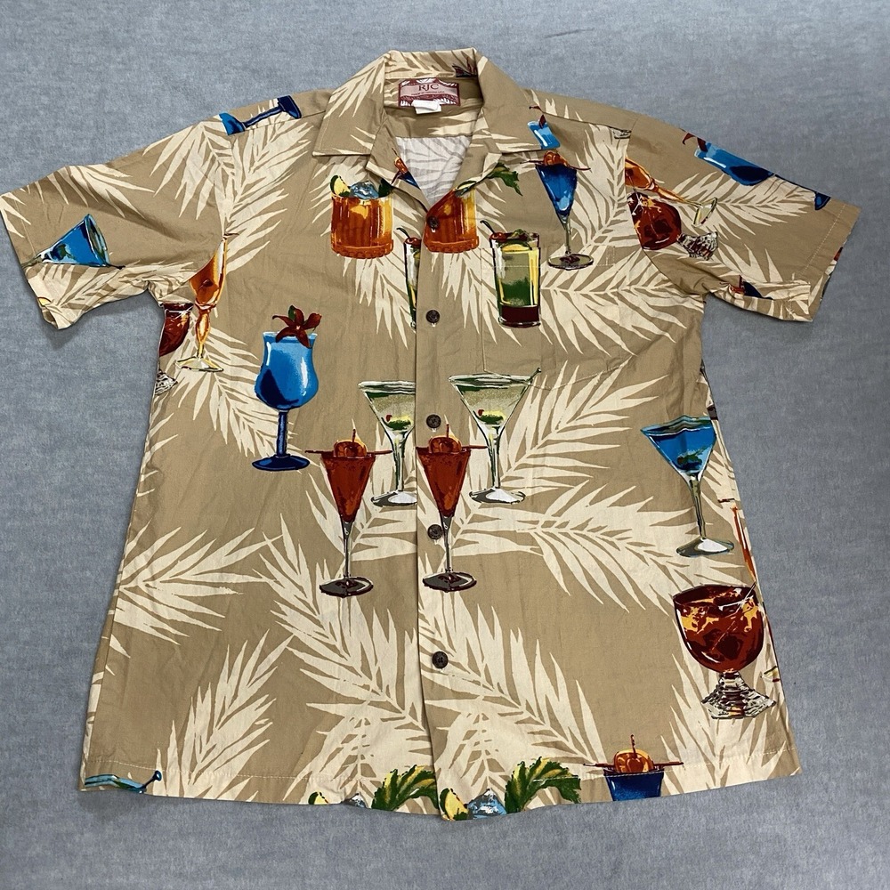 RJC Tropical Polynesian Drinks Men Small Hawaiian Button Down‎ Shirt Beach Party